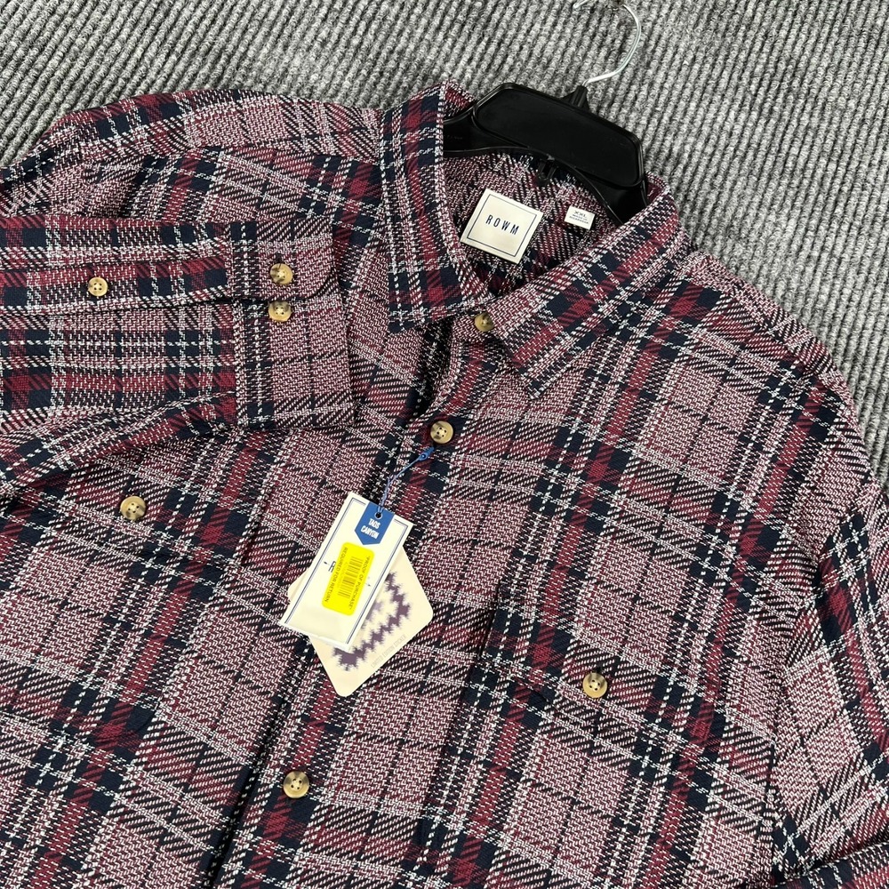 ROWM Shirt Shacket Mens 2XL XXL Red Plaid Long Sleeve Button Up Casual New
